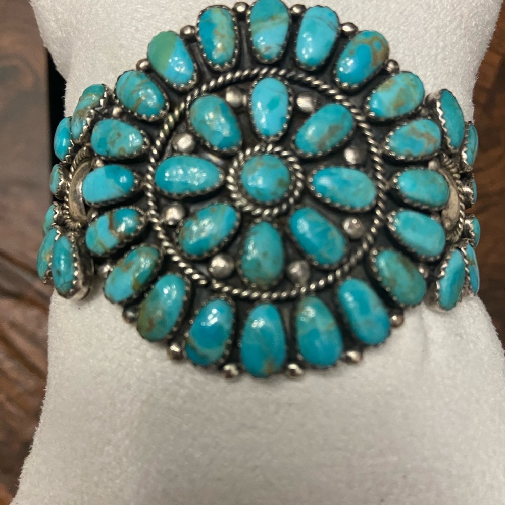 Turquoise and Silver Floral Bracelet
